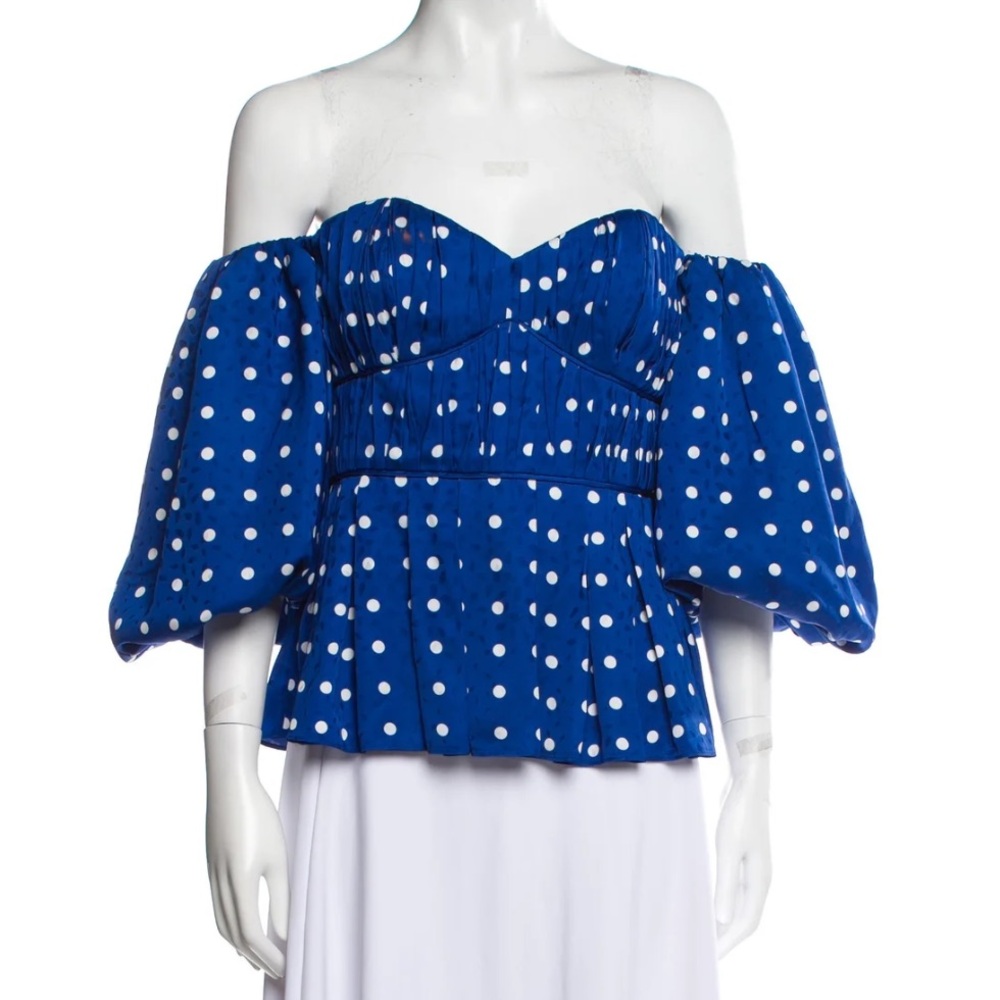 Self-Portrait Blue Polka Dot Off-Shoulder Peplum Top